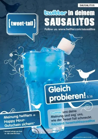Aus Cock-Tail wird Tweet-Tail – Sausalitos macht twitter als Cocktailkreation drinkbar Bild: Aus Cock-Tail wird Tweet-Tail – Sausalitos macht twitter als Cocktailkreation drinkbar