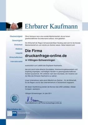 Bild: druckanfrage-online.de bekennt sich zur Initiative „Ehrbarer Kaufmann“