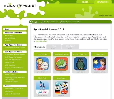 Bild: Übung macht den Meister! klick-tipps.net präsentiert Lern-Apps und -Seiten für Kinder