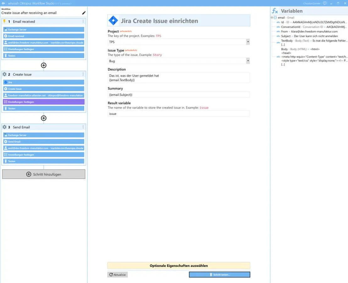 whoosh Oktopus - Screenshot Workflow Studio - Bildnachweis: freedom manufaktur GmbH