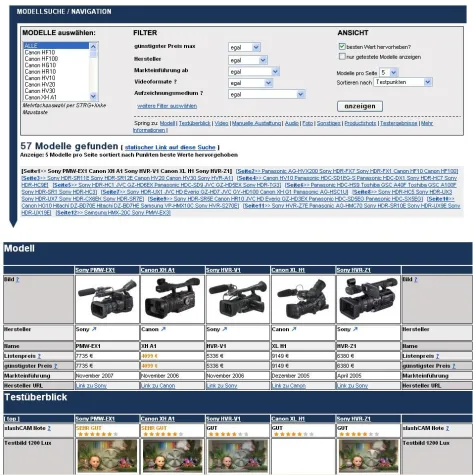 Bild: Relaunch der slashCAM Camcorder Test-Datenbank