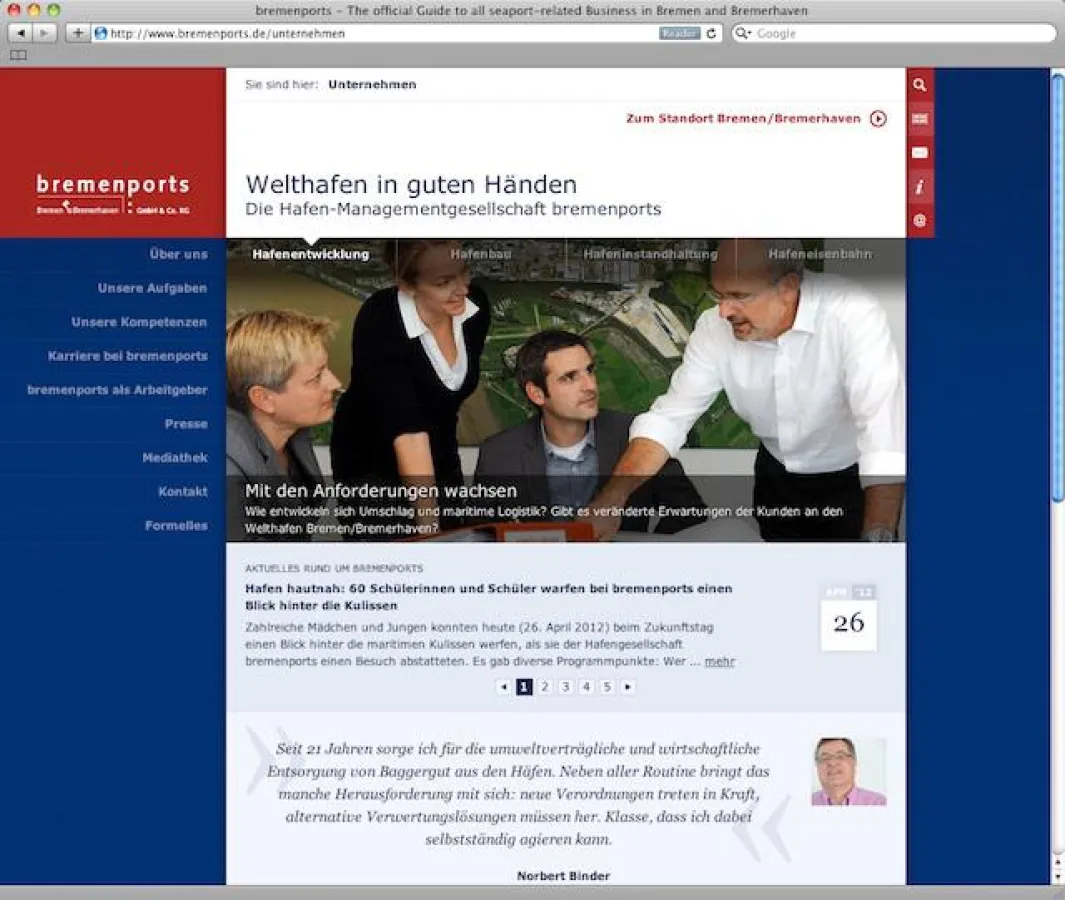 Die neue Webseite in Aktion