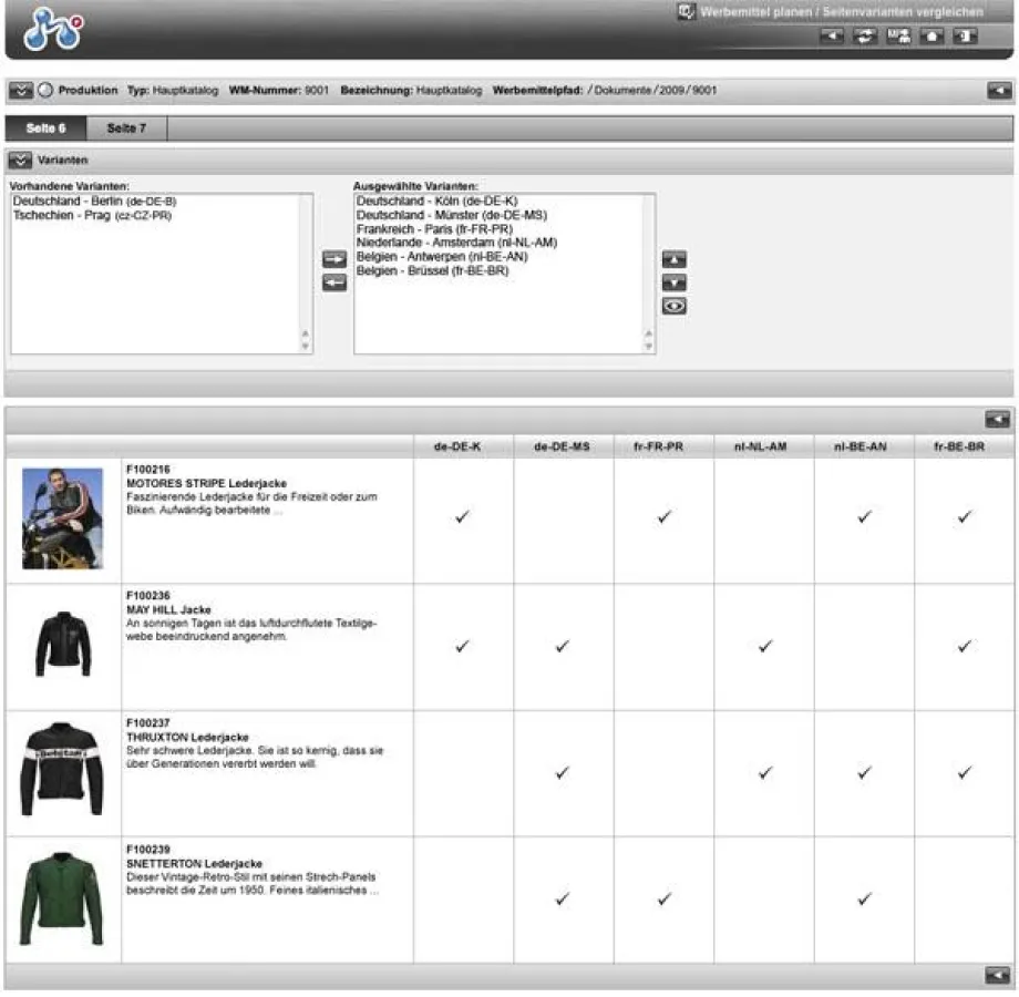 Produktauswahl regionaler Varianten