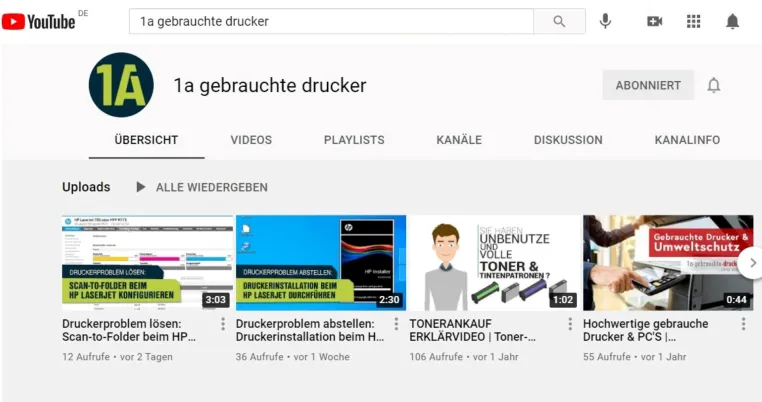 Bild: Relaunch Youtube Kanal: Die Problemlöser von 1a gebrauchte Drucker läuten neue Ära ein 