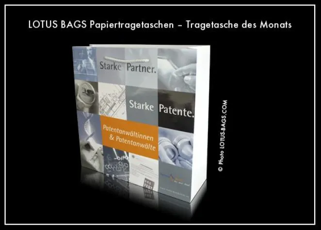 LOTUS BAGS Papiertragetaschen – Tragetasche des Monats "Patentanwälte" Bild: LOTUS BAGS Papiertragetaschen – Tragetasche des Monats "Patentanwälte"