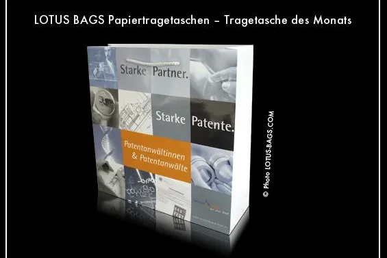 LOTUS BAGS Papiertragetaschen – Tragetasche des Monats "Patentanwälte" Bild: LOTUS BAGS Papiertragetaschen – Tragetasche des Monats "Patentanwälte"