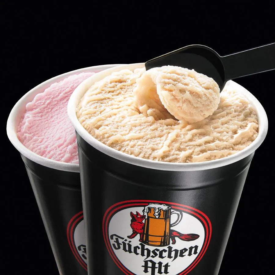 Lecker herbes Altbier-Eis aus original Füchschen Alt oder fruchtig-frisch aus echtem Rhabarber.