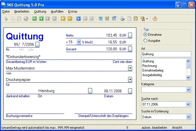 SKS Quittung Pro 5.0: Moment, das quittiere ich Ihnen schnell Bild: SKS Quittung Pro 5.0: Moment, das quittiere ich Ihnen schnell