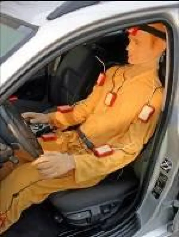 Der DRESSMAN besteht aus einem Overall, auf dem bis zu 32 beheizte Klimasensoren variabel befestigt werden können ©Fraunhofer IBP