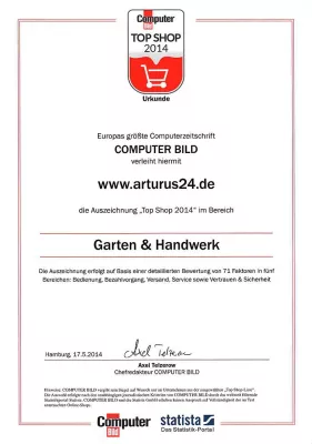 Bild: Der neue Arturus24.de Online Shop von Computer Bild als TOP SHOP 2014 ausgezeichnet