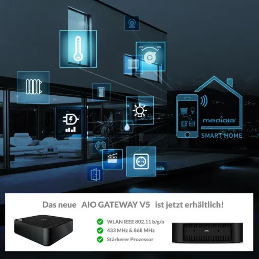 mediola starte Verkauf des neuen AIO GATEWAY V5 Bild: mediola starte Verkauf des neuen AIO GATEWAY V5