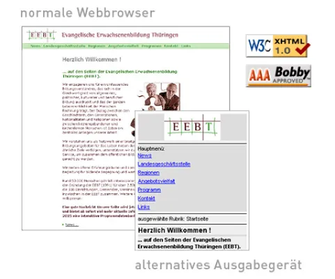 Bild: Barrierefreie Website der Evangelischen Erwachsenenbildung Thüringen