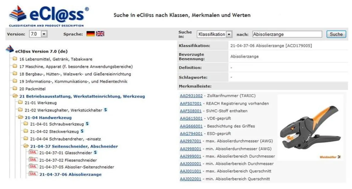 Anzeige Referenzbild in der eCl@ss-Suche