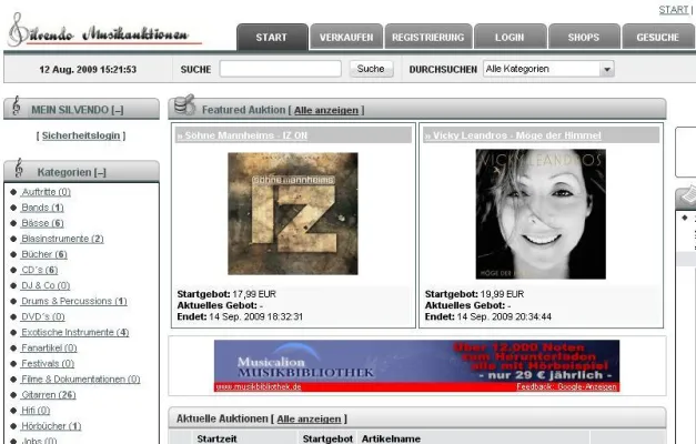 Erste deutsche reine Musikautionsseite im Netz - Silvendo Musikauktionen Bild: Erste deutsche reine Musikautionsseite im Netz - Silvendo Musikauktionen
