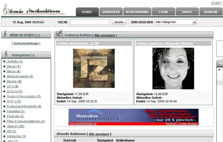 Bild: Erste deutsche reine Musikautionsseite im Netz - Silvendo Musikauktionen