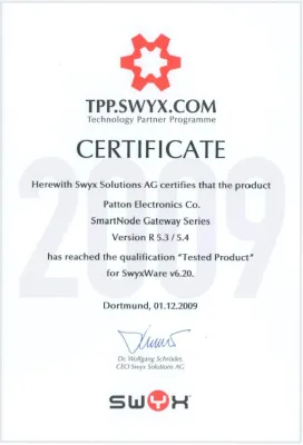 Bild: Swyx zertifiziert Patton-Inalp SmartNodes