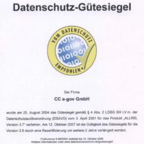 Bild: Ratsinformationssystem ALLRIS erneut datenschutzrechtlich zertifiziert