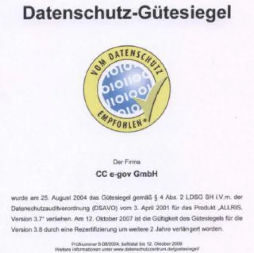 Bild: Ratsinformationssystem ALLRIS erneut datenschutzrechtlich zertifiziert
