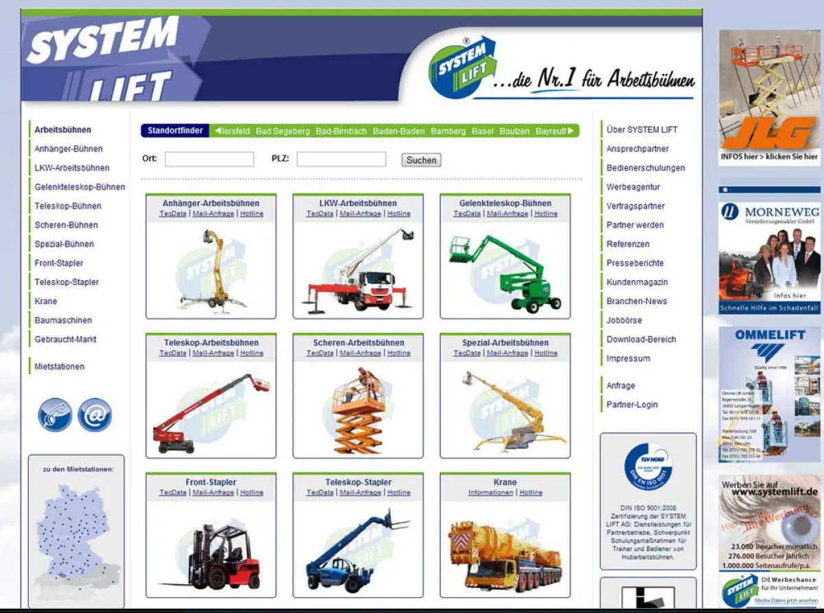 Auf der neuen Internetseite von System Lift lassen sich schnell Infos über Arbeitsbühnen finden.