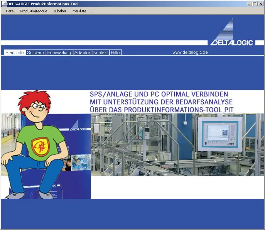 Startbildschirm von PIT, dem Produktinformations-Tool von DELTALOGIC