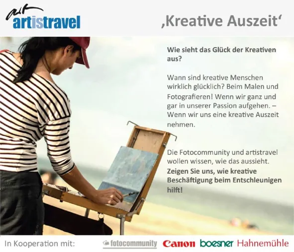 fotocommunity und artistravel suchen: Das schönste Bild von Ihrer KREATIVEN AUSZEIT Bild: fotocommunity und artistravel suchen: Das schönste Bild von Ihrer KREATIVEN AUSZEIT