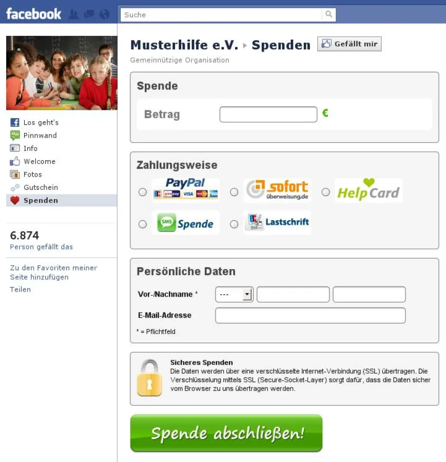 Direktspende über Facebook - FundraisingBox Spendenformular