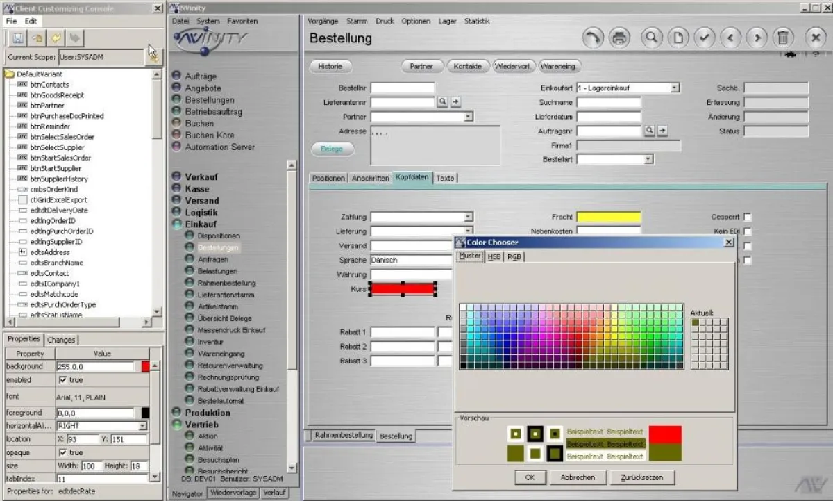 Clientside Customizing mit der ERP-Software NVinity von Nissen & Velten.