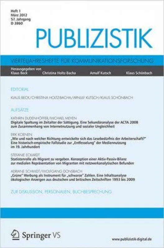 Cover der aktuellen Ausgabe 01/2012 der Fachzeitschrift Publizistik