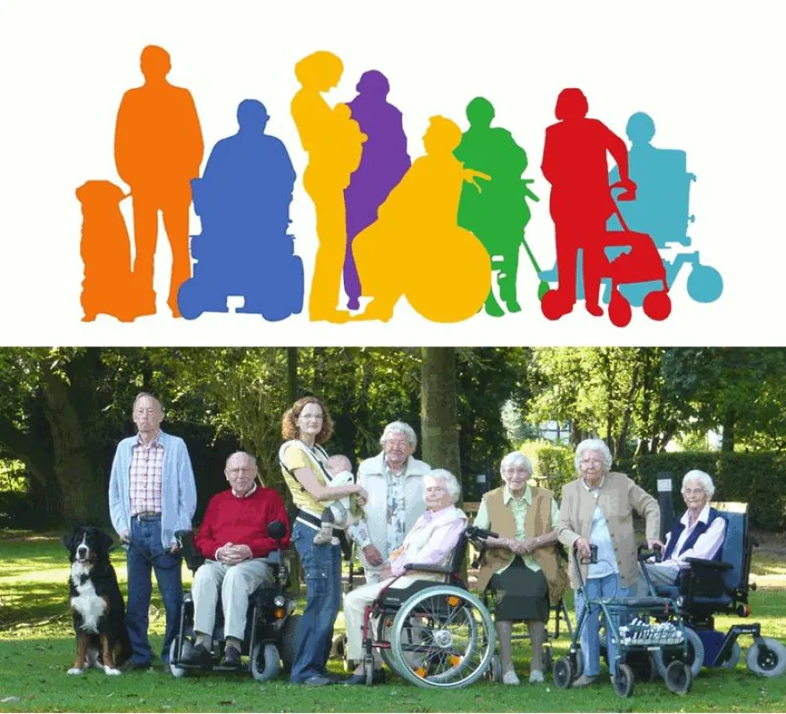 Aus dem Photo einer Gruppe von Bewohnern wurde die Logo-Silhouette gezeichnet