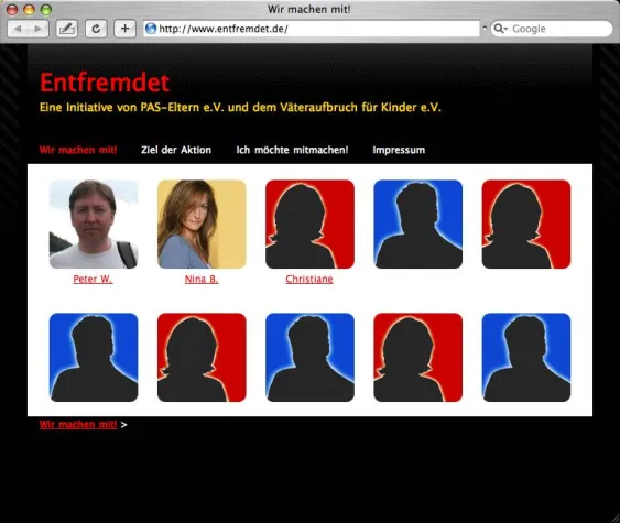Bild: ENTFREMDET / Aktion von PAS-Eltern e.V. und Väteraufbruch für Kinder Landesverein Hamburg e.V.