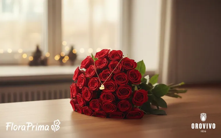 Bild: Romantik pur: FloraPrima verlost Luxus-Rosenstrauß und OROVIVO-Goldkette zum Valentinstag