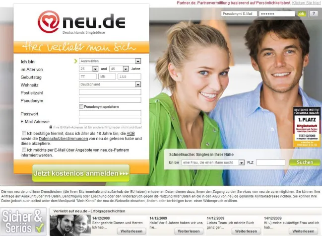 Bild: neu.de zur besten und beliebtesten Dating Website 2009 gekürt