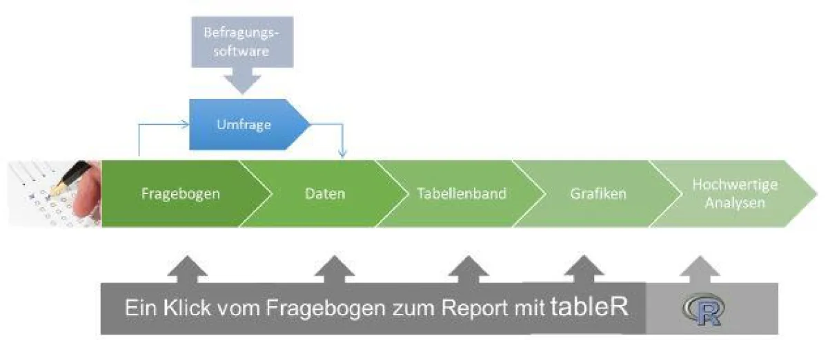 tableR unterstützt den gesamten Prozess von der Fragebogenerstellung bis zu den Grafiken