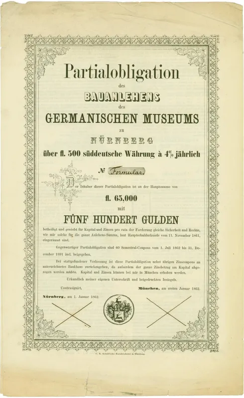 Los 628: Muster einer Partialobligation des Germanischen Museums
