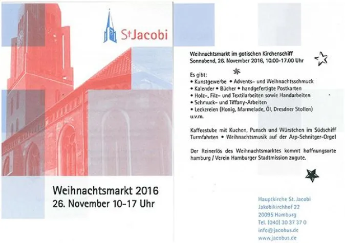 Bild: Weihnachtsmarkt im gotischen Kirchenschiff der Hauptkirche St. Jacobi Hamburg