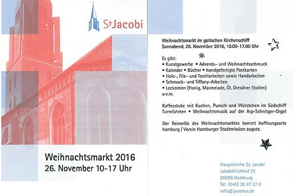 Bild: Weihnachtsmarkt im gotischen Kirchenschiff der Hauptkirche St. Jacobi Hamburg