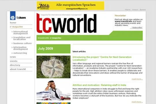 Bild: tcworld - neues Online-Magazin Basis von TYPO3 im Netz