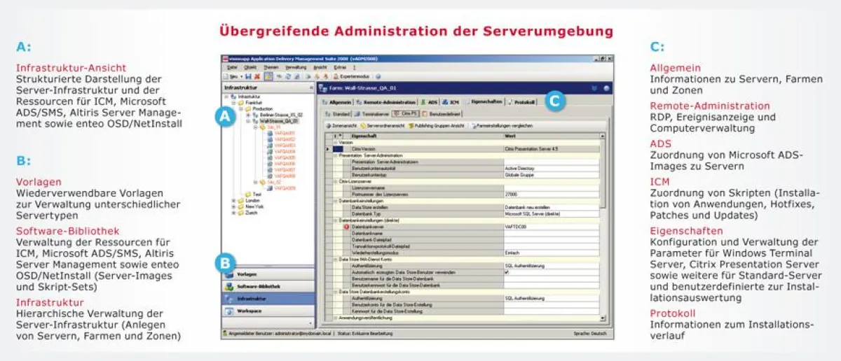 So präsentiert sich das neue visionapp Server Management 2008 (vSM 2008).