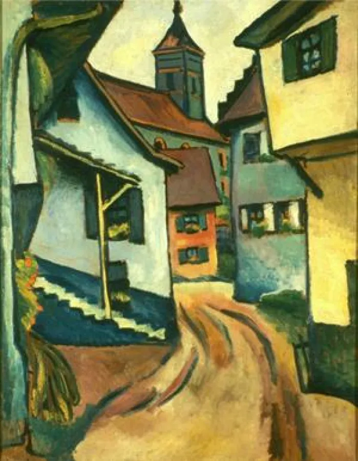 Straße mit Kirche in Kandern aus dem Jahr 1911 von August Macke; Bildnachweis: Museum für neue Kunst, Freiburg