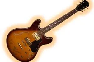 Bild: Gitarre mit Unterschriften von Frank Zander, Ted Herold, Nicole und Juliane Werding unterm Hammer