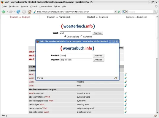 Bild: woerterbuch.info ab sofort mit automatischer Volltext-Übersetzung in fünf Sprachen