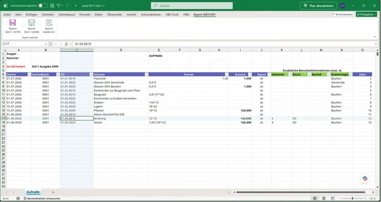 Bild: GAEB X31 aus Excel ohne zusätzliche Software: Excel2DA11 startet
