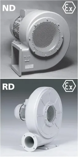 Bild: Die neuen Elektror-Radialventilatoren der Nieder- und Mitteldruckreihe in ATEX-Ausführung
