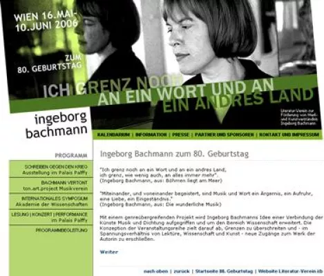 Bild: Ingeborg Bachmann - 80. Geburtstag. Neue Website des Wiener Literatur-Vereins i:b online