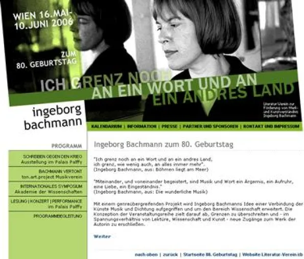 Bild: Ingeborg Bachmann - 80. Geburtstag. Neue Website des Wiener Literatur-Vereins i:b online