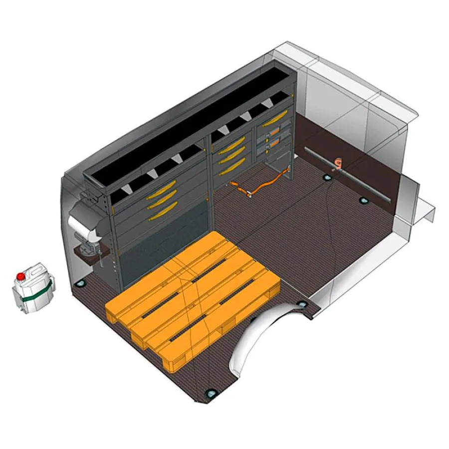 Ansicht der linken Seite der Einrichtung des Monats mit ausziehbarer Schraubstockwerkbank