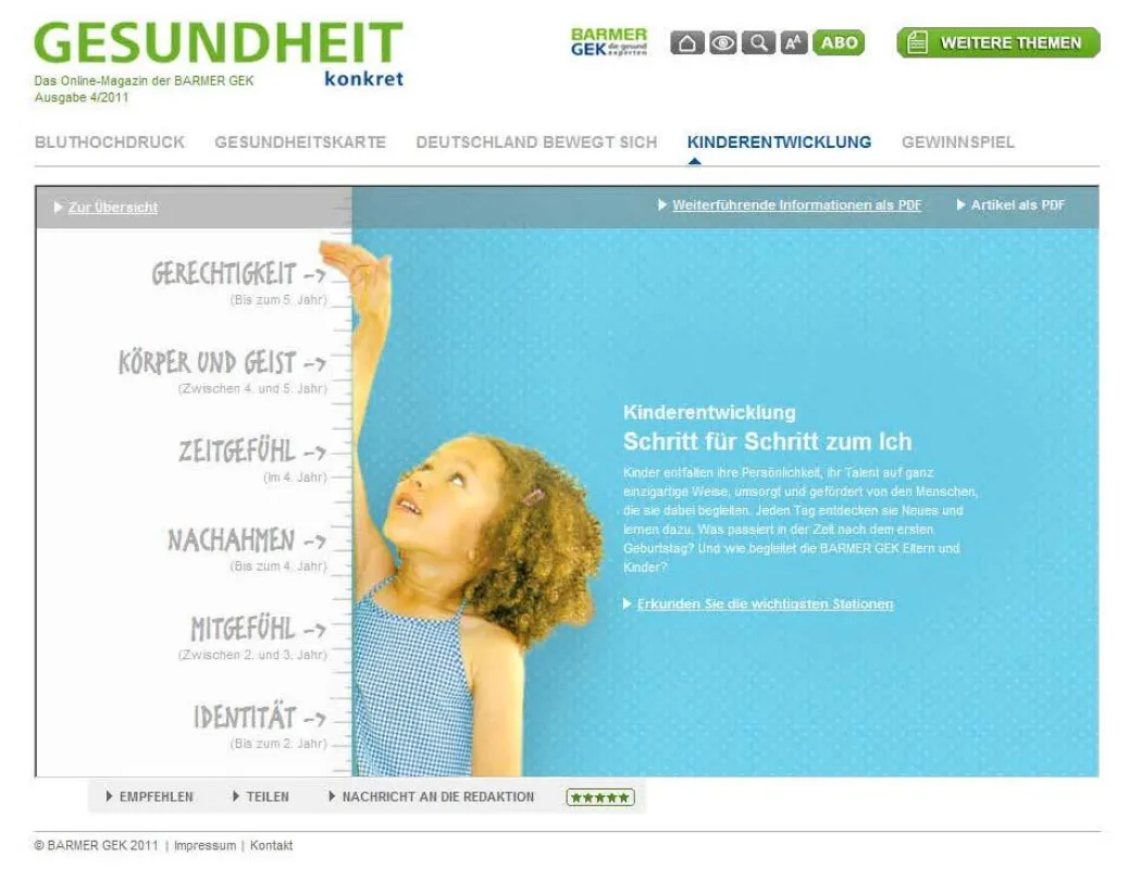 www.gesundheit-konkret.de: Das Online-Magazin der BARMER GEK wurde von ABW konzipiert und produziert.
