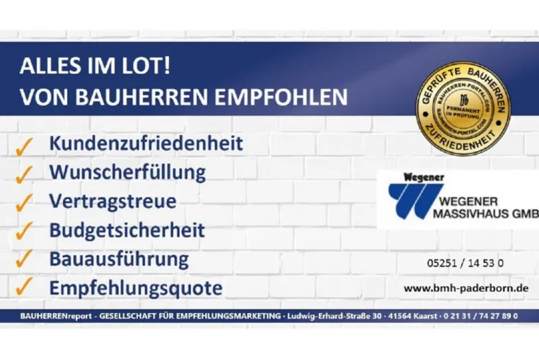Bild: WEGENER MASSIVHAUS GMBH auch 2022 für zuverlässige Bauqualität ausgezeichnet
