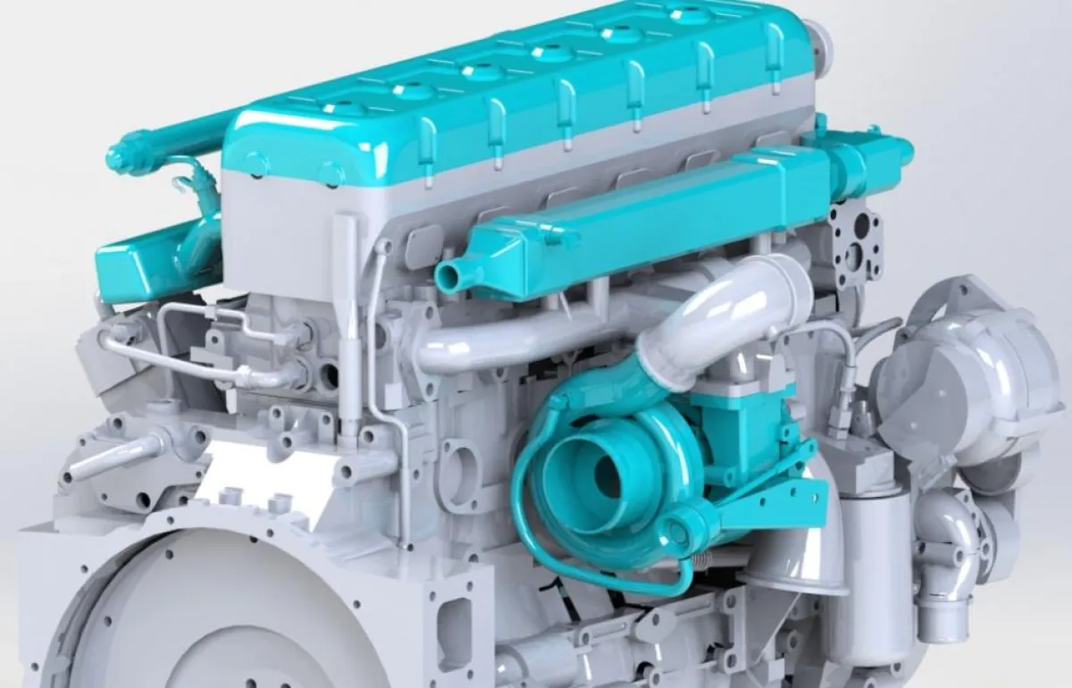 Der mit Wasserstoff betriebene Prototypmotor von KEYOU auf dem Prüfstand in Nordhausen.