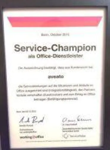 aveato Catering ist Service Champion im Office 2016 Bild: aveato Catering ist Service Champion im Office 2016